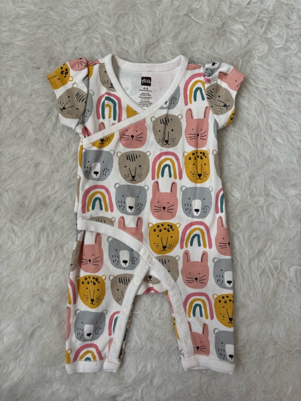 Tea Collection Multi Animal & Rainbow AOP Baby Snap Romper